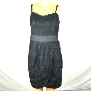 Nu by Mark Anthony Black Floral Lace Faux Wrap Sleeveless Little Dress Small